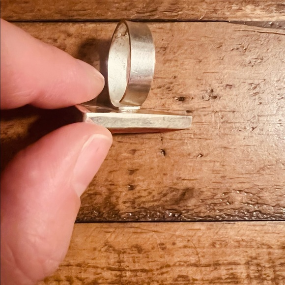 Oversized Estate Ring Triangle Shape Adjustable Sterling Ring Natural Coral - Picture 7 of 8